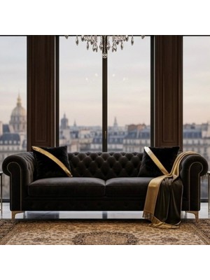 Sancak Deri Halı Gold Şeritli Peluş Kırlent