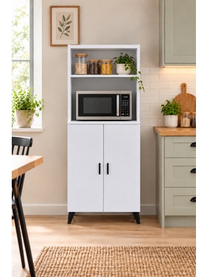 Alesta Life Micro Dalga Fırın Bölmeli 2 Kapaklı Çok Amaçlı Mutfak Dolabı Beyaz