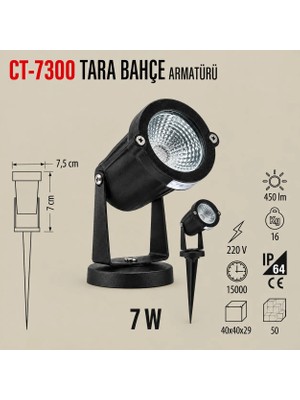 Mikasso Cata 7W Kazıklı Led Bahçe Aydınlatma 3200K Gün Işığı CT-7300G