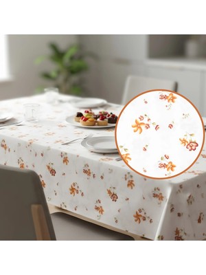 Loom & Laurel Çiçekli Dikdörtgen Masa Örtüsü 140 x 240 cm, Baskılı, Yıkanabilir, Ütü Gerektirmez, Mutfak, Bahçe ve Piknik için - Beyaz Zemin Turuncu