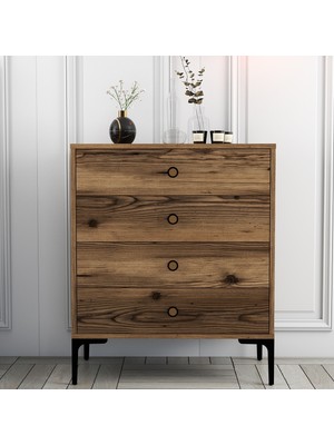 Variant Mobilya Variant Lizbon 4 Çekmece Ceviz Şifonyer 76 cm Genişlik 91 cm Yükseklik Modern Tasarım