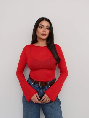 Esra Helvacı Kayık Yaka Örme Triko Bluz