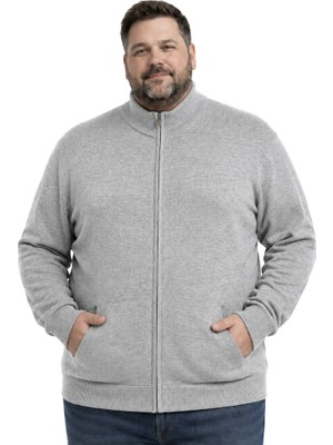 Battal Moda Erkek Büyük Beden Gri Basic Cepli Triko Hırka 3xl-4xl-5xl-6xl