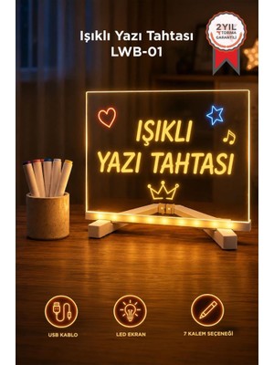 Torima Led Işıklı Çizim Boyama Tahtası 7 Adet Kalem Hediyeli Neon Işıklı Eğitici Not Tahtası LWB01