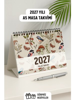 Eldesen Tasarım 2027 Spiralli A5 Masa Takvimi (21 x 16 cm) Büyük Boy 1 Adet Resmi Tatiller ve Hafta Sonları
