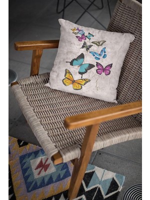 43X43CM Dokuma Kelebekli Premium Tay Tüyü Kumaş Çift Taraflı Kırlent Yastık Kılıfı KRL130