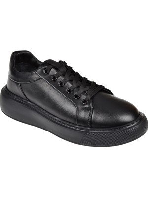 Pullman Hakiki Deri Kadın Spor Ayakkabı Sneaker AHU-3090 Siyah