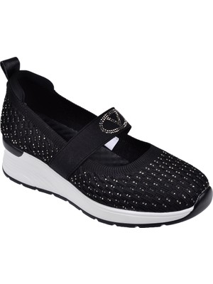 Guja Taşlı Üzeri Lastikli Triko Kadın Spor Ayakkabı Sneaker GJ-26Y3052 Siyah