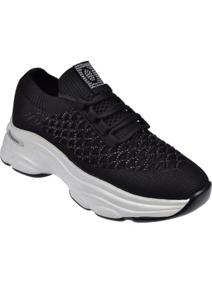 Voyager Taş Detaylı Triko Kadın Spor Ayakkabı Sneaker VOY-064 Siyah
