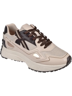 Sms Bağcıklı Kadın Spor Ayakkabı Sneaker SMS-83191 Bej Kahve