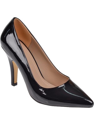 Pullman Floor 10 cm Topuklu Kadın Ayakkabı Stiletto MAK-437 Siyah Rugan