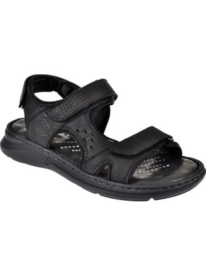 Forelli Hakiki Deri Comfort Cırtlı Erkek Sandalet FOR-40526 Siyah Nubuk