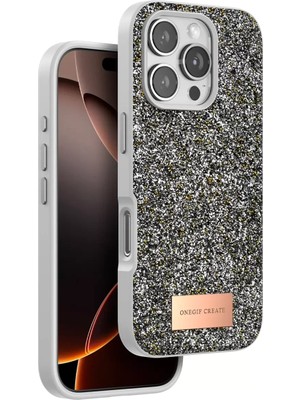 Bezos Onegif Apple iPhone 16 Pro Max Uyumlu Bright Simli Kapak - Gümüş