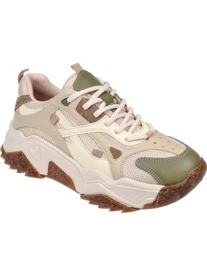 Sms Kadın Spor Ayakkabı Sneaker SMS-65137 Bej Yeşil