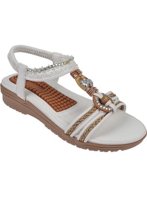 Guja Taş Detaylı Comfort Kadın Sandalet GJ-24Y120-4 Beyaz