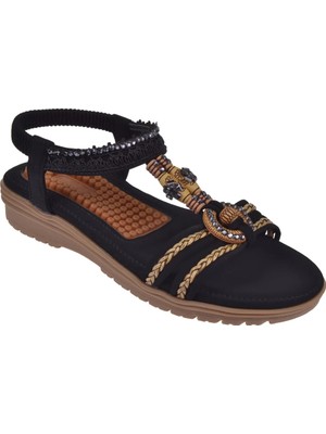 Guja Taş Detaylı Comfort Kadın Sandalet GJ-24Y120-4 Siyah