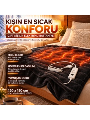 Çift Kişilik Elektrikli Battaniye 120X150 cm – Hızlı Isınan Isıtıcılı Yatak Altı Battaniyesi