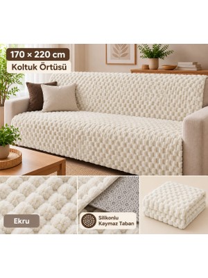 Aktartekstil Soft Kürklü Koltuk Örtüsü 170X215 cm Yumuşak Peluş Kaymaz Taban Kanepe Örtüsü