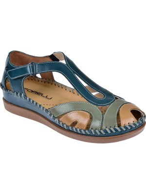 Forelli Hakiki Deri Comfort Kadın Sandalet FOR-22521 Kot Mavi