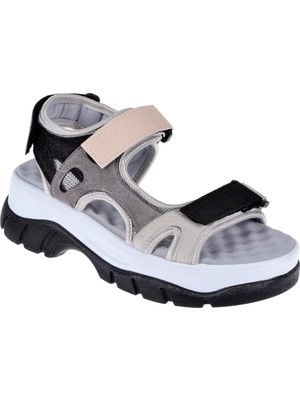 Sms Cırtlı Comfort Kadın Sandalet SMS-4740 Siyah Multi