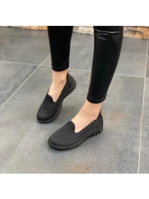 Afilli Kadın Siyah Yürüyüş Spor Ayakkabı Hafif Memory Düz Taban Bağcıksız Rahat Kullanım