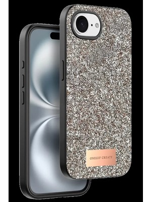 Bezos Onegif Apple iPhone 16E Uyumlu Bright Simli Kapak - Çöl Titanyum