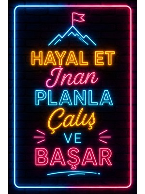 Lucena Neon Motivasyon Duvar Tablosu Metal Dekoratif Yazılı Ofis ve Ev Duvar Dekoru 15X20 cm