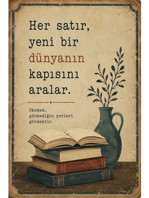 Lucena Retro Edebi Söz Metal Duvar Tablosu Dekoratif Kitap ve Okuma Temalı Duvar Panosu 40 15X20 cm
