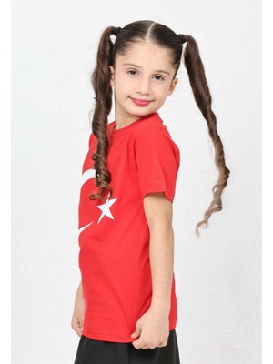 Mavimoure Kırmızı Ayyıldız Kısa Kol Gösteri T-Shırt
