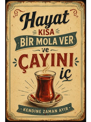 Lucena Retro Çay Temalı Metal Duvar Tablosu Dekoratif Vintage Mutfak ve Çay Köşesi Panosu 15X20 cm