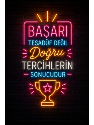 Lucena Başarı Tesadüf Değil Motivasyon Sözlü Neon Görünümlü Metal Duvar Tablosu 15X20 cm