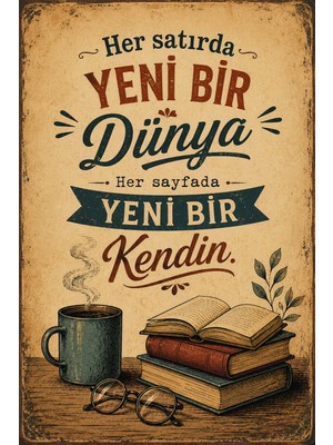 Lucena Retro Edebi Sözlü Metal Duvar Tablosu Dekoratif Vintage Kitap Temalı Duvar Panosu 18 15X20 cm