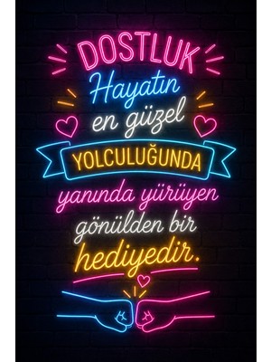 Lucena Neon Dostluk Sözü Metal Duvar Tablosu | Dekoratif Motivasyon Yazılı Duvar Dekoru 15X20 cm