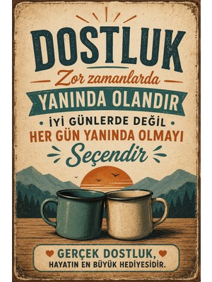 Lucena Retro Dostluk Sözü Duvar Tablosu Metal Vintage Dekoratif Yazılı Poster 15X20 cm