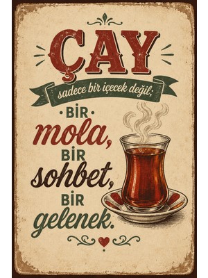 Lucena Retro Çay Temalı Metal Duvar Tablosu Çay Sözlü Dekoratif Duvar Yazısı 15X20 cm