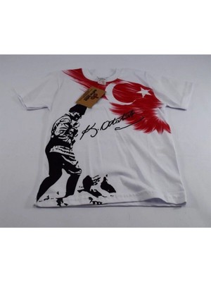 Lollico Erkek Çocuk Beyaz Bayraklı Atatürk Baskılı  T-Shirt