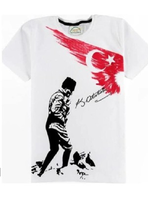 DHN Atatürk ve Bayrak Baskılı Kısa Kol Çocuk Tshirt