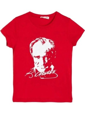 Papido Çocuk Kısa Kol Atatürk Baskılı Gösteri Kostüm T-Shirt Kırmızı