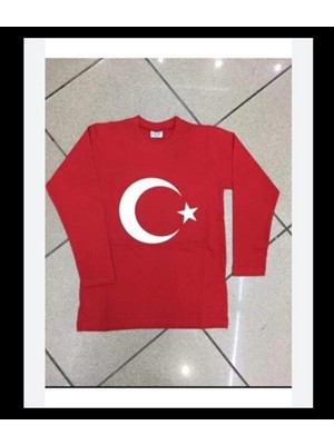 Skycott Unisex Çocuk Tişört Türk Bayraklı -Ay Yıldız - Baskılı Uzun Kol