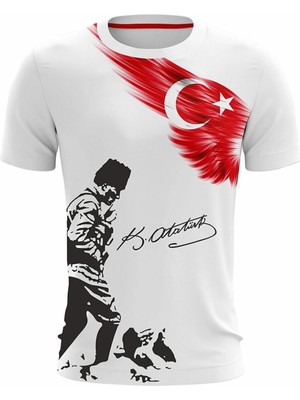 Dragora Kocatepe Bayrak ve Atatürk Baskılı Beyaz T-Shirt