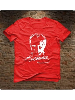 Unisex Çocuk Kırmızı Atatürk Baskılı T-Shirt