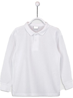 Alm Erkek Çocuk Beyaz Uzun Kol Polo Yaka T-Shirt