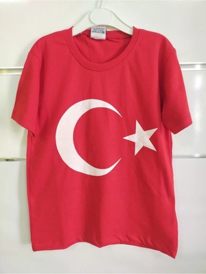 Alm Unisex Kırmızı Kısa Kollu Türk Bayraklı T-Shirt
