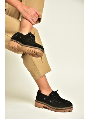 Fox Shoes Z312479761 Siyah Hakiki Deri Süet Günlük Kadın Ayakkabı