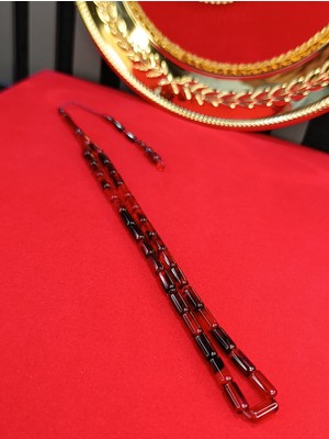 Anemore Collection Ithal Toz Kehribar Tesbih Kesme Kesim Kırmızı Hareli