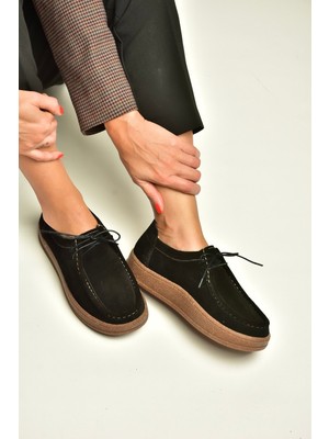 Fox Shoes V999646461 Siyah Hakiki Deri Süet Kadın Ayakkabı