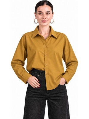 Kadın Yağ Yeşili Oversize %100 Cotton Premium Poplin Gömlek E26-CON1724