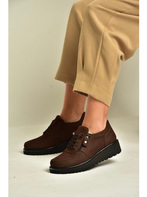 Fox Shoes U555040401 Kahverengi Hakiki Deri Nubuk Kadın Ayakkabı