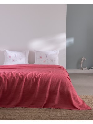 Madame Coco Mathilda King Size %100 Pamuk Karde Düz Çarşaflı Pike Takımı - Fuşya