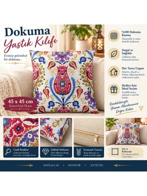 Kapadokya Hediyelik Dokuma Lale Motifli Dekoratif Kırlent Yastık Kılıfı